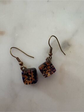 Handmade Murano Glass Blue and Gold Foil Glass Drop Earrings